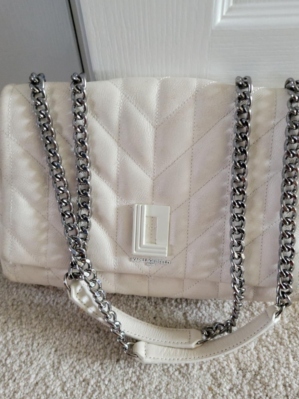 Karl Lagerfeld Cream Quilted Chain Shoulder Bag
